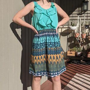Mossimo Teal Printed Ruffled Day Dress, Sz. XS